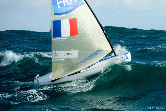 Finn hits a big one in the  Rio - the 2016 Olympics hit home the fact that Olympic classes need to be seaworthy and capable of sailing in ocean conditions in 25kt winds. ©  Robert Deaves